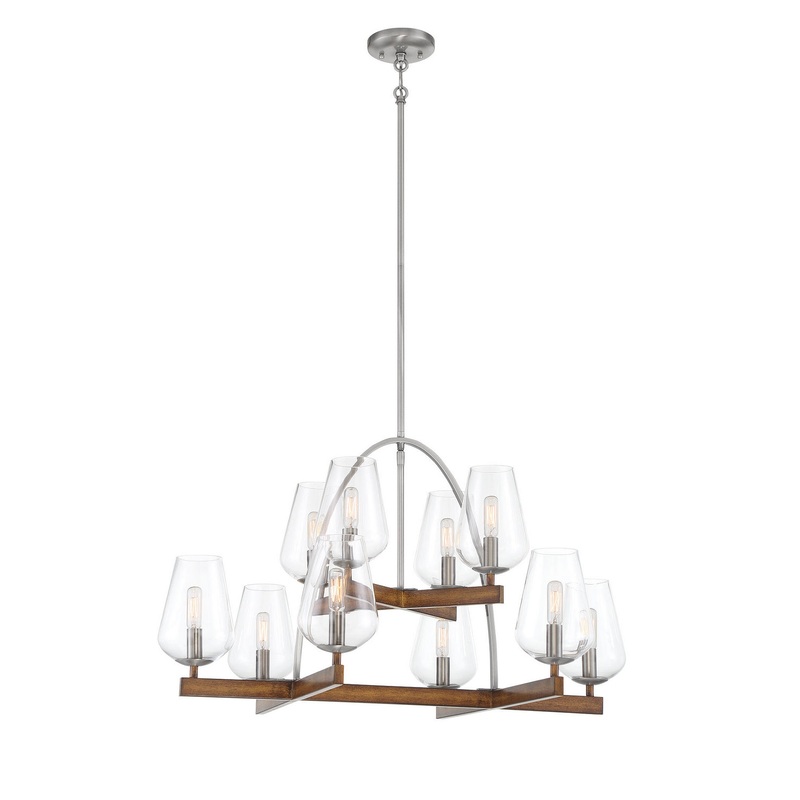 Birnamwood Ten Light Chandelier in Koa Wood W/ Pewter