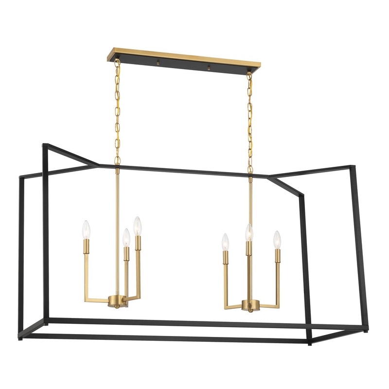 Colwick Six Light Island Chandelier in Matte Black And Signature Gold