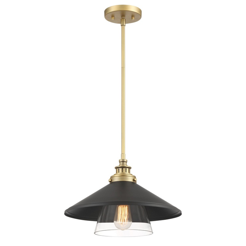 Segan One Light Mini Pendant in Coal & Soft Brass (Painted)