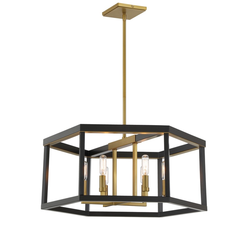 Union Estates Six Light Pendant in Coal And Soft Brass