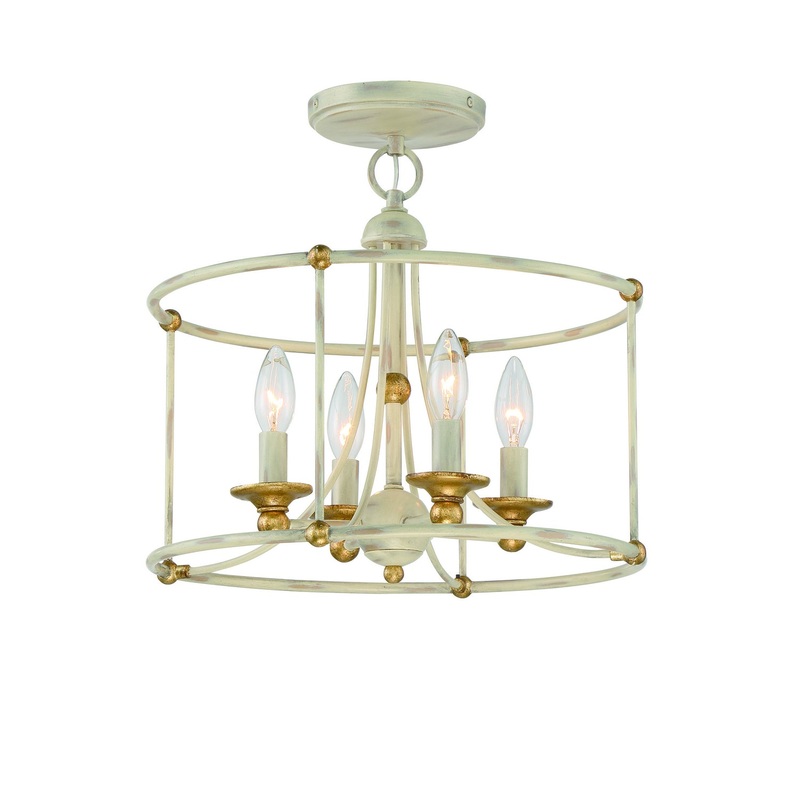Westchester County Four Light Semi Flush Mount in Farm House White With Gilded G