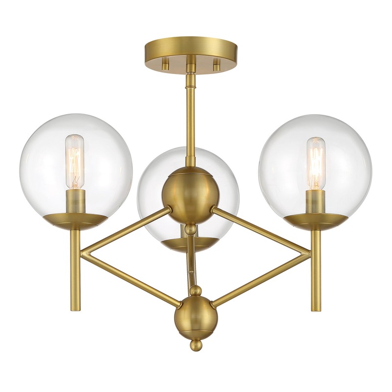 Auresa Three Light Semi Flush Mount in Soft Brass