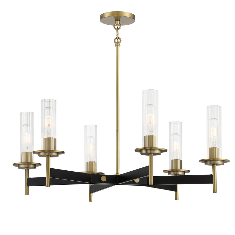 Baldwin Park Six Light Chandelier in Coal And Soft Brass