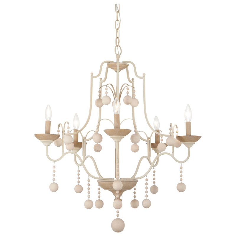 Colonial Charm Five Light Chandelier in White Wash & Sun Dried Clay