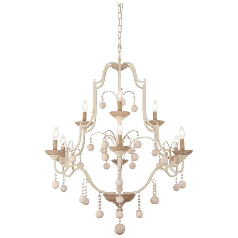 Colonial Charm Nine Light Chandelier in White Wash & Sun Dried Clay