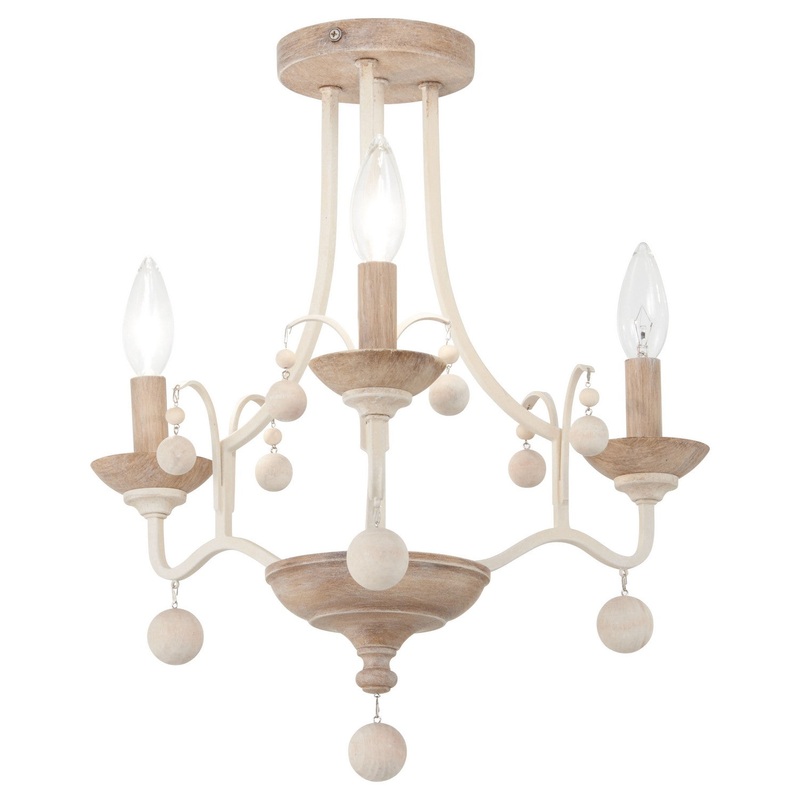 Colonial Charm Three Light Semi Flush Mount in White Wash & Sun Dried Clay