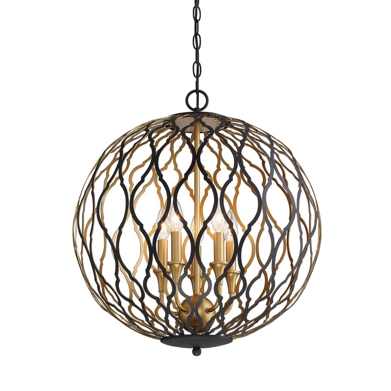 Gilded Glam Five Light Pendant in Sand Coal With Painted And Pla