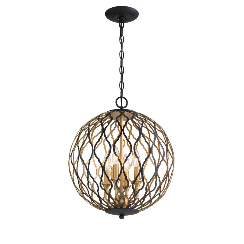 Gilded Glam Four Light Pendant in Sand Coal With Painted And Pla