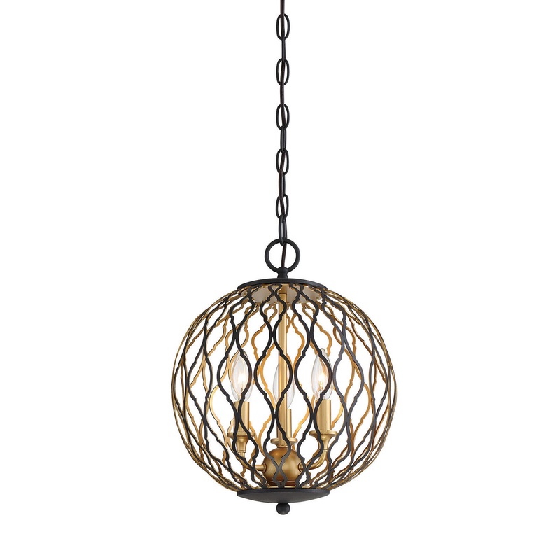Gilded Glam Three Light Pendant in Sand Coal With Painted And Pla