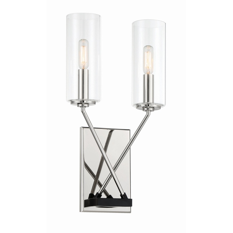 Highland Crossing Two Light Wall Sconce in Coal W/Polished Nickel Highlig