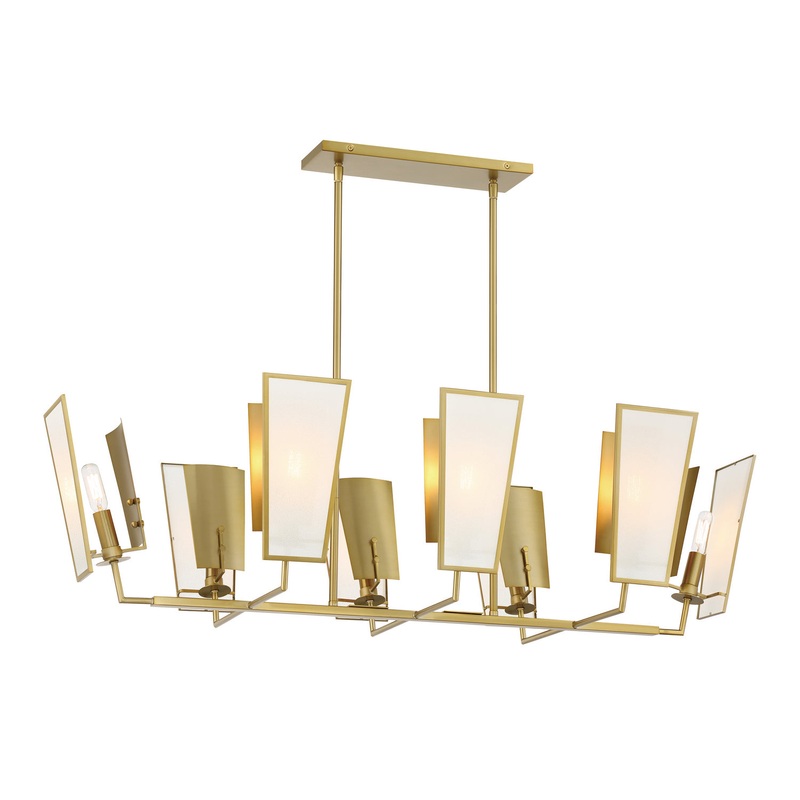 Ricochet Eight Light Island Pendant in Soft Brass
