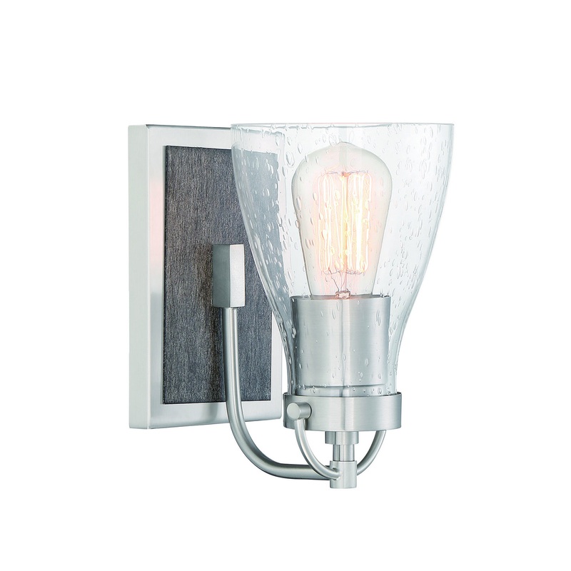Garrison One Light Bath in Brushed Nickel W/Shale Wood
