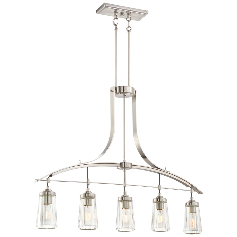 Poleis Five Light Island Pendant in Brushed Nickel