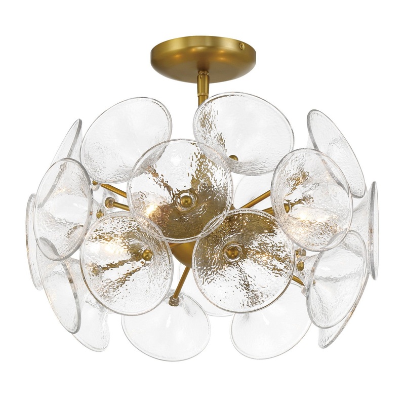 Winter Four Light Semi-Flush to Pendant in Soft Brass