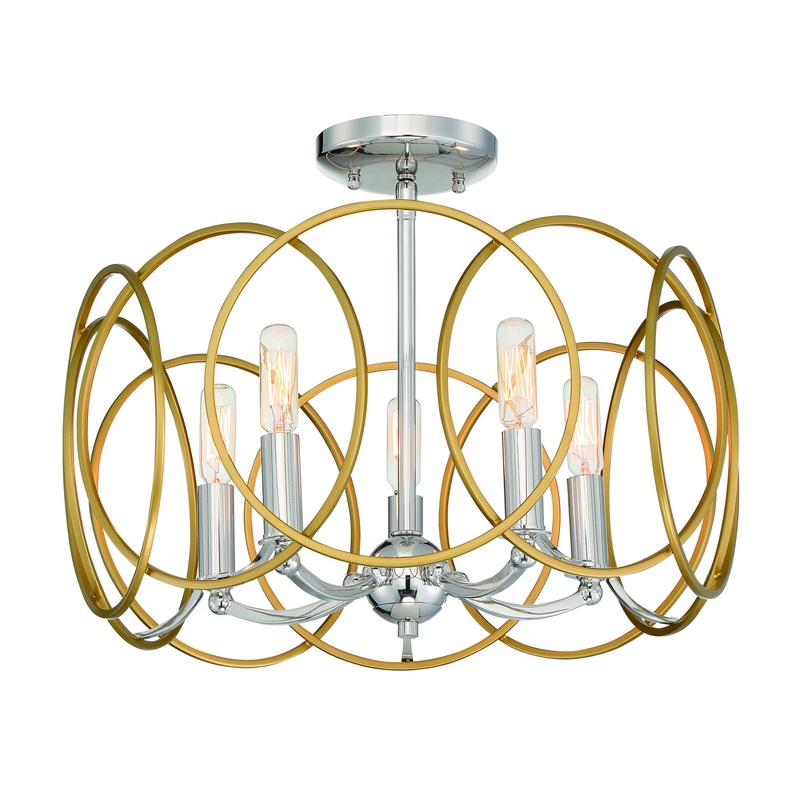 Chassell Five Light Pendant/Semi Flush in Painted Honey Gold With Polish