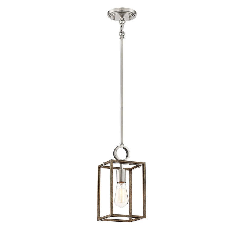 Country Estates One Light Pendant in Sun Faded Wood W/Brushed Nicke