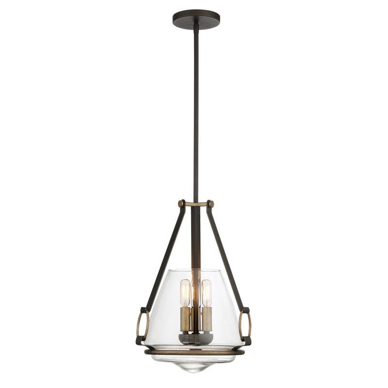 Eden Valley Three Light Pendant/Semi Flush Mount in Smoked Iron W/Aged Gold