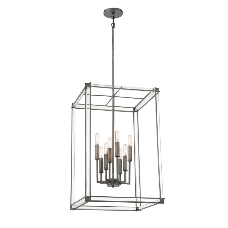 Langen Square Eight Light Pendant in Antique Nickel (Painted)