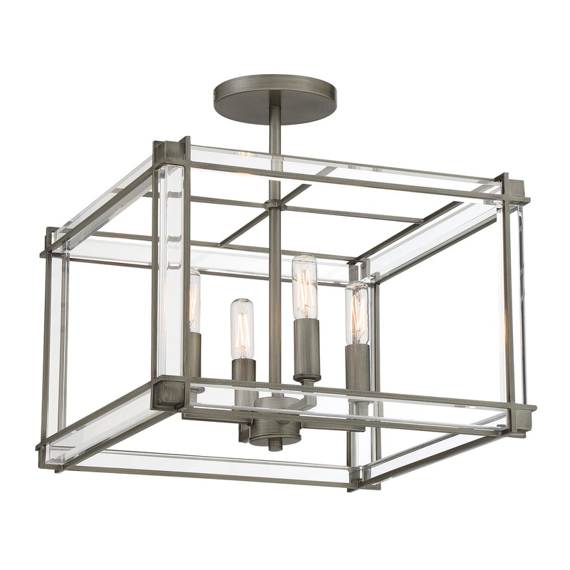 Langen Square Four Light Semi Flush Mount in Antique Nickel (Painted)
