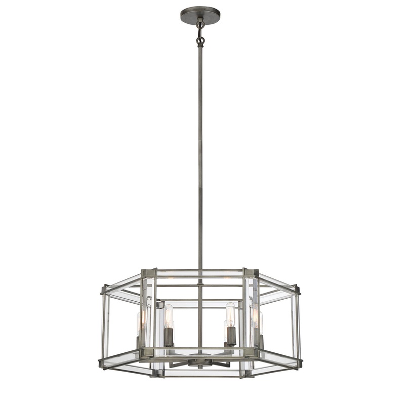 Langen Square Six Light Chandelier in Antique Nickel (Painted)