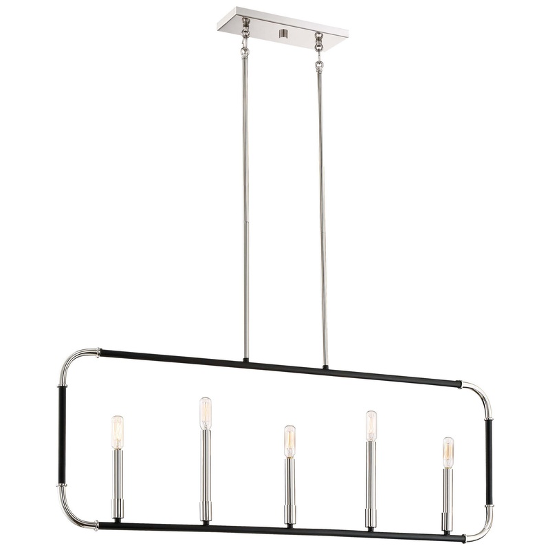 Liege Five Light Island Pendant in Coal W/Polished Nickel Highlig