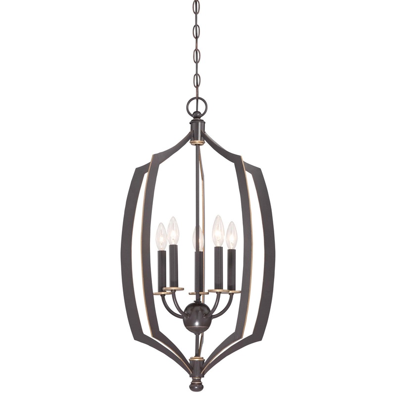 Middletown Five Light Pendant in Downton Bronze With Gold Highlights