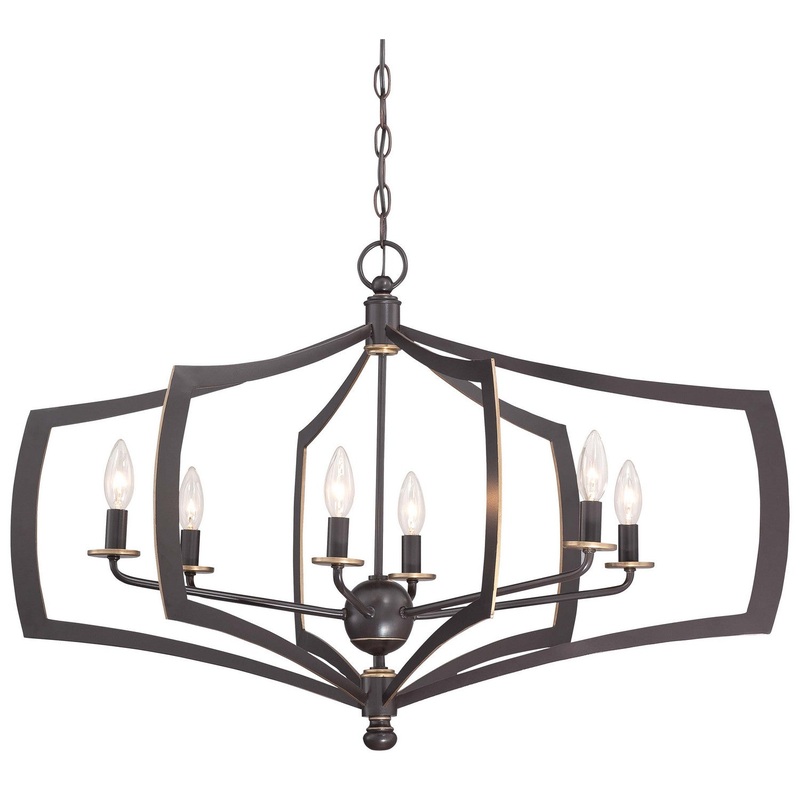 Middletown Six Light Chandelier in Downton Bronze With Gold Highlights