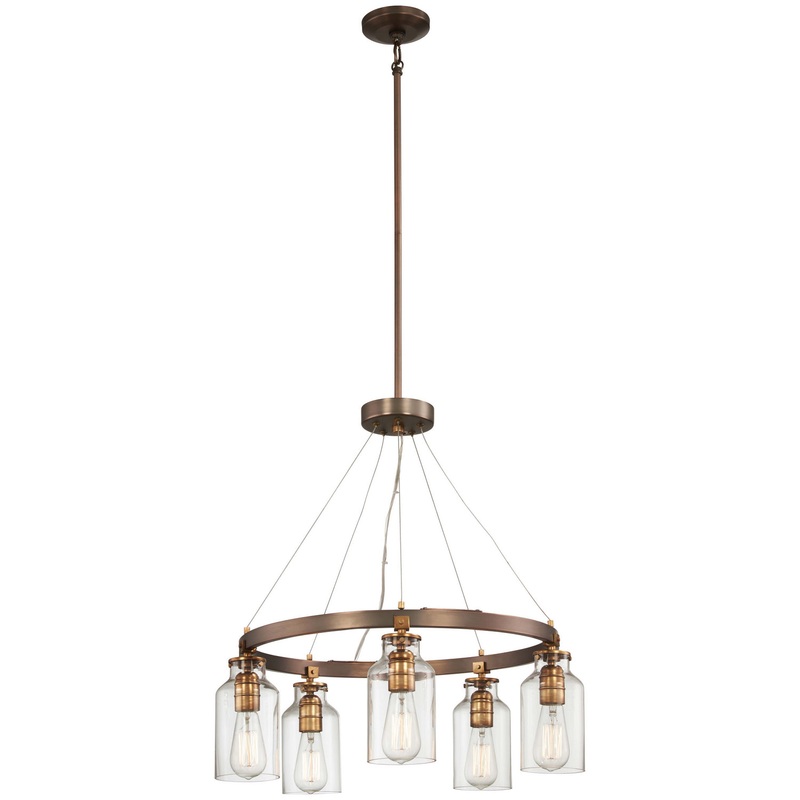 Morrow Five Light Chandelier in Harvard Court Bronze W/Gold Hi