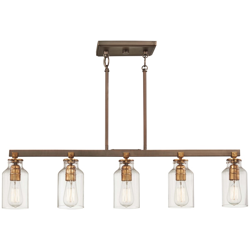 Morrow Five Light Island Pendant in Harvard Court Bronze W/Gold Hi