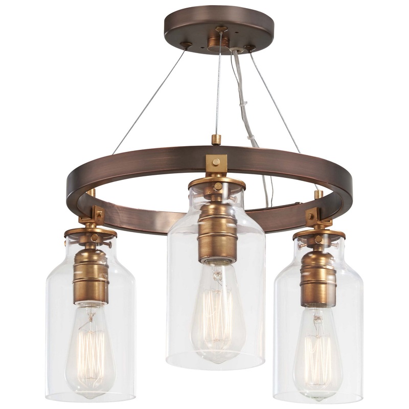 Morrow Three Light Semi Flush (Convertible To Pendant) in Harvard Court Bronze W/Gold Hi