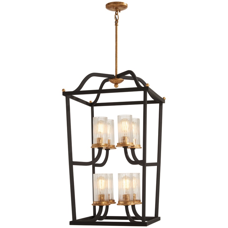 Posh Horizon Eight Light Pendant in Sand Coal W/Gold Leaf