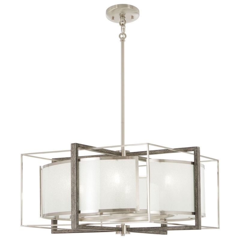 Tyson'S Gate Six Light Pendant in Brushed Nickel W/Shale Wood