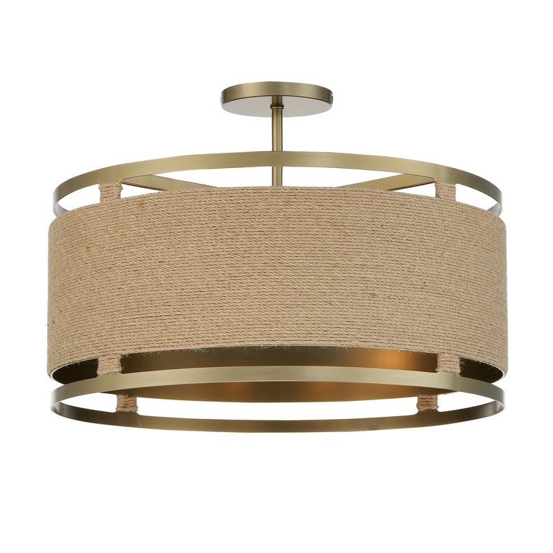 Windward Passage Four Light Semi Flush Mount in Soft Brass