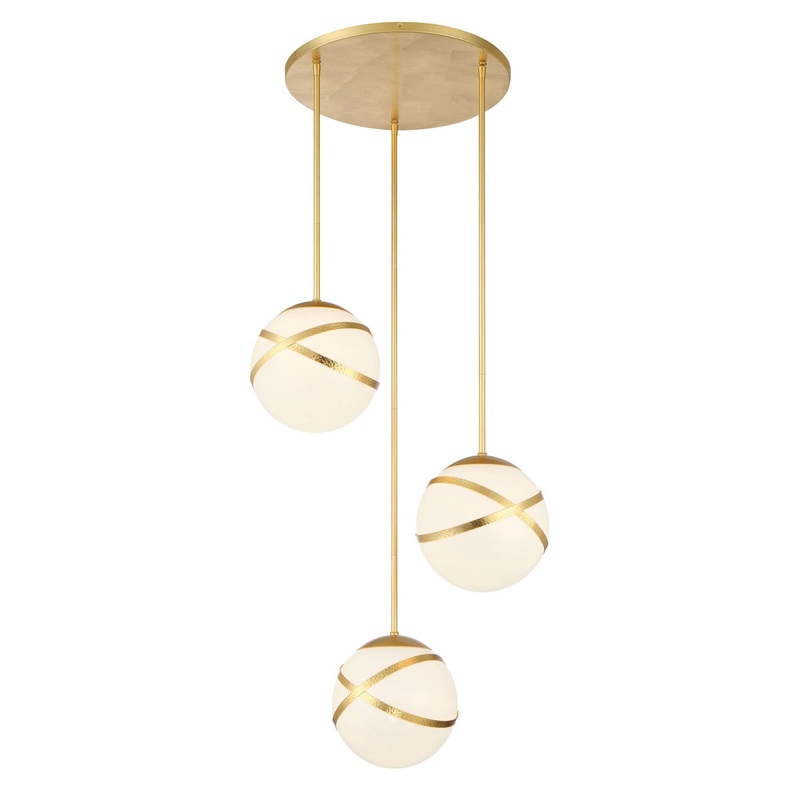 Batignolles By Robin Baron Three Light Pan Pendant in Spring Gold Leaf