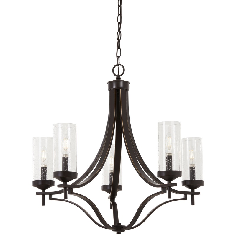 Elyton Five Light Chandelier in Downton Bronze With Gold Highl