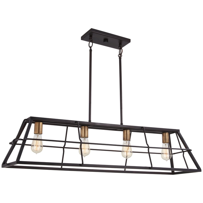 Keeley Calle Four Light Island Pendant in Painted Bronze W/Natural Brush