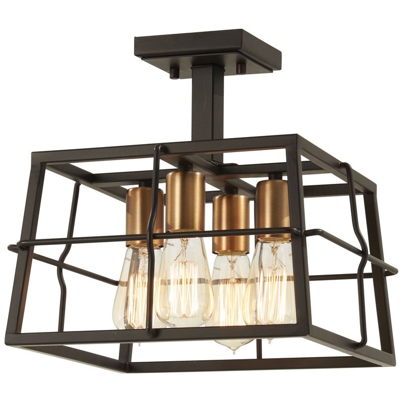 Keeley Calle Four Light Semi Flush Mount in Painted Bronze W/Natural Brush