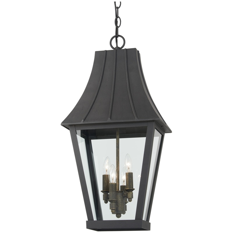 Chateau Grande Four Light Outdoor Hanging Lantern in Coal W/Gold