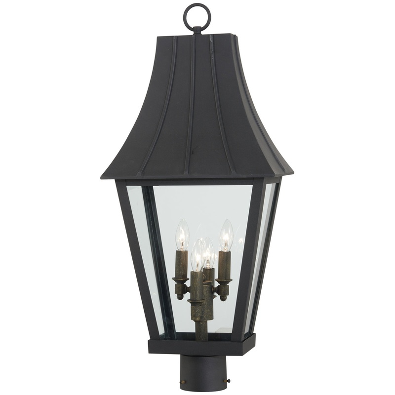 Chateau Grande Four Light Outdoor Post Mount in Coal W/Gold
