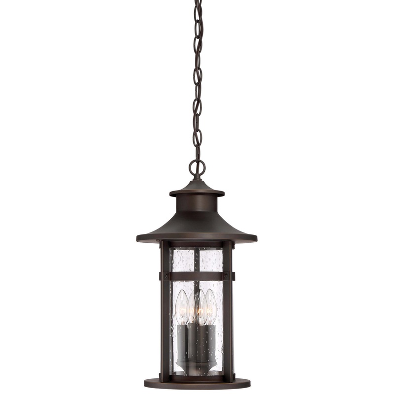 Highland Ridge Four Light Outdoor Chain Hung in Oil Rubbed Bronze W/ Gold High