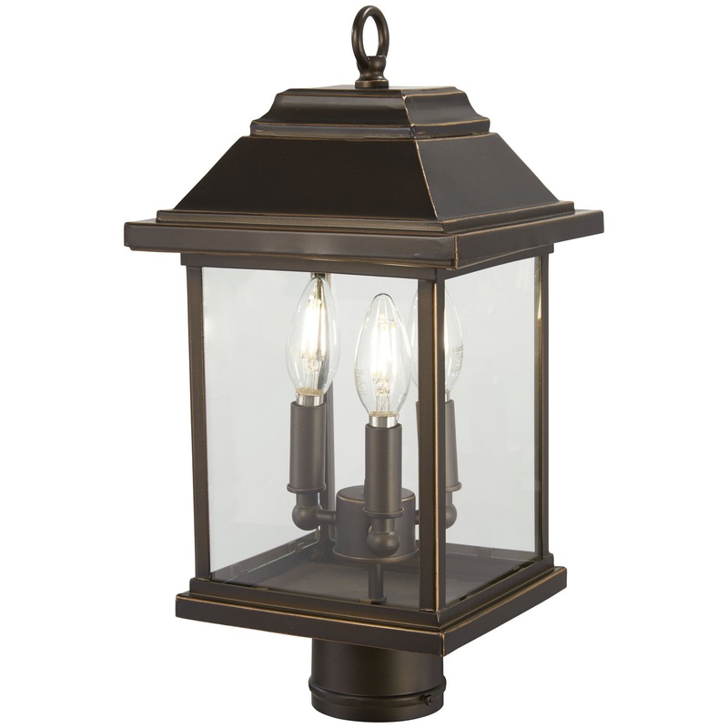 Mariner'S Pointe Three Light Outdoor Post Mount in Oil Rubbed Bronze W/ Gold High