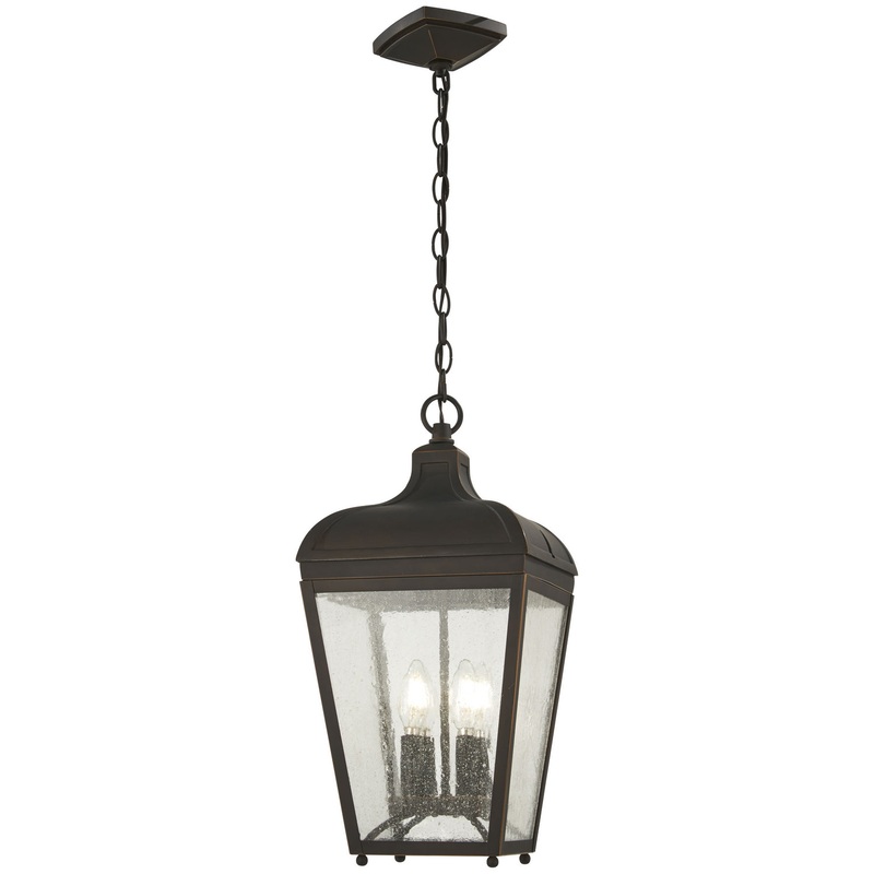 Marquee Four Light Chain Hung Lantern in Oil Rubbed Bronze W/ Gold High