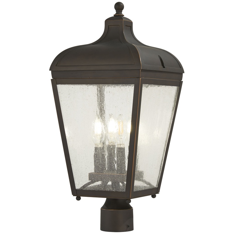 Marquee Four Light Outdoor Post Lantern in Oil Rubbed Bronze W/ Gold High