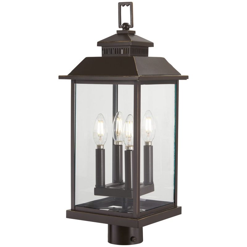 Miner'S Loft Four Light Post Mount in Oil Rubbed Bronze W/ Gold High