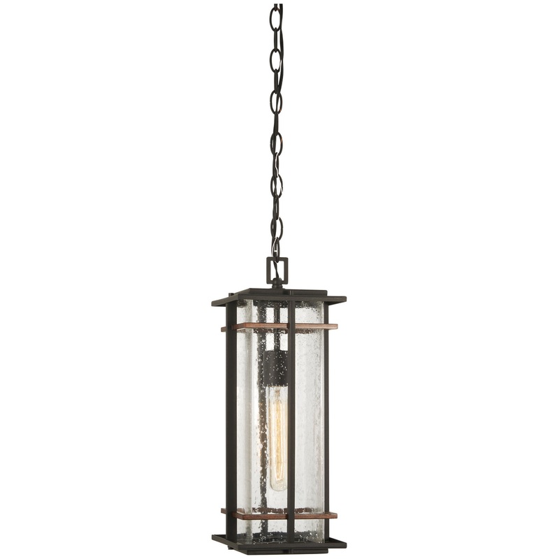 San Marcos One Light Outdoor Chain Hung Lantern in Coal W/Antique Copper Accents