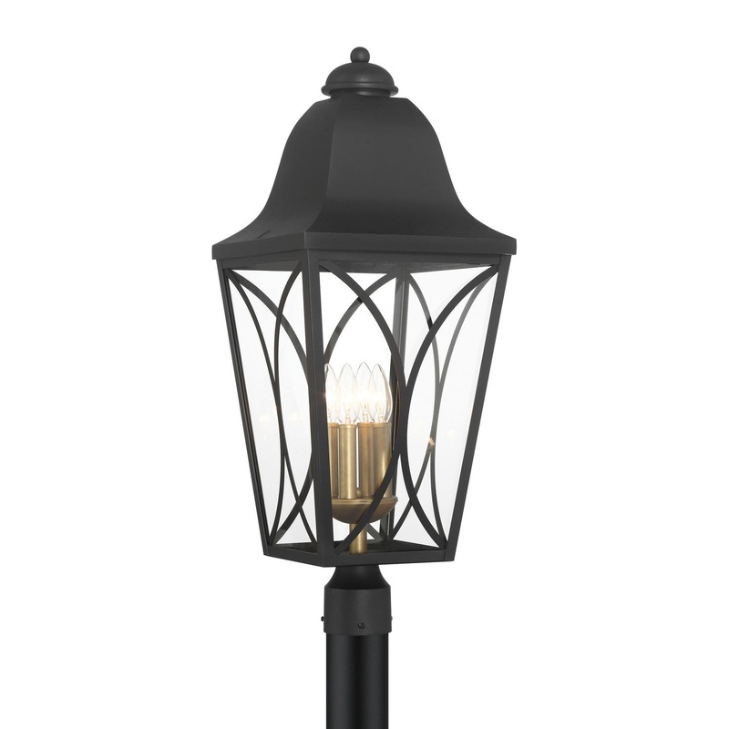 Cardigan Four Light Outdoor Post Lantern in Sand Coal And Olden Brass