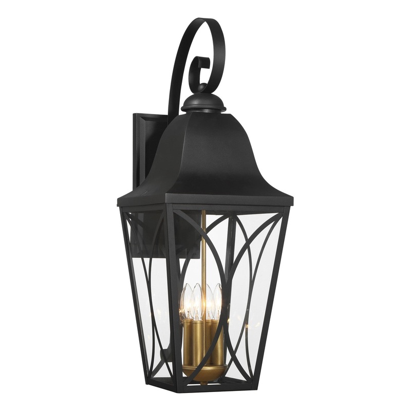 Cardigan Four Light Outdoor Wall Mount in Sand Coal And Olden Brass
