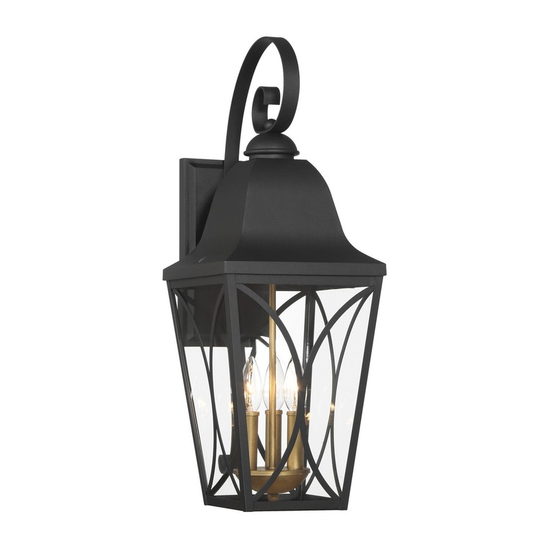 Cardigan Three Light Outdoor Wall Mount in Sand Coal And Olden Brass