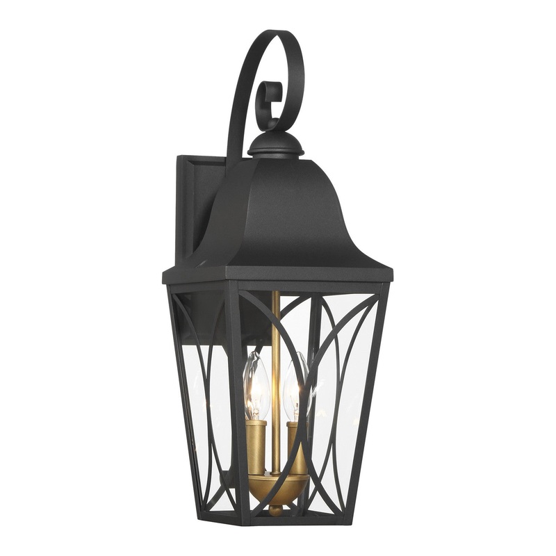 Cardigan Two Light Outdoor Wall Mount in Sand Coal And Olden Brass