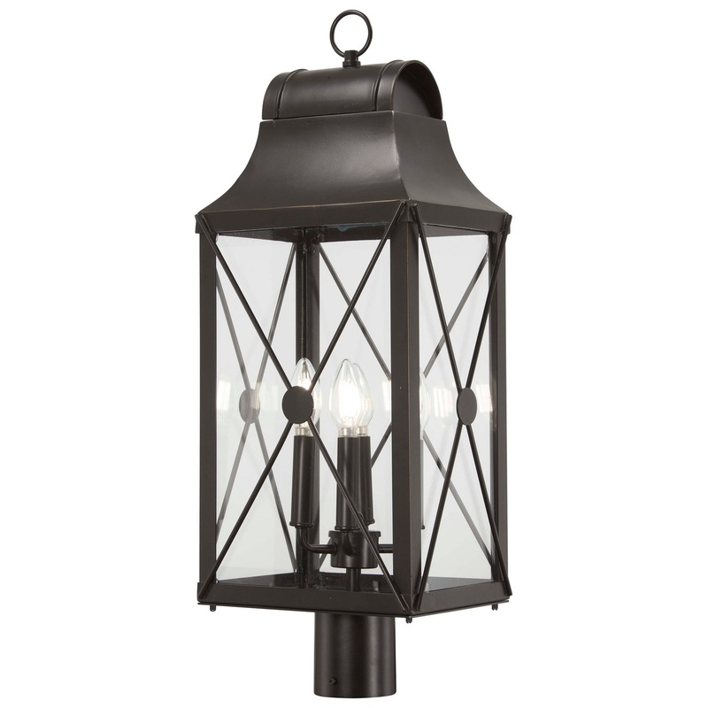 De Luz Four Light Outdoor Post Mount in Oil Rubbed Bronze W/ Gold High
